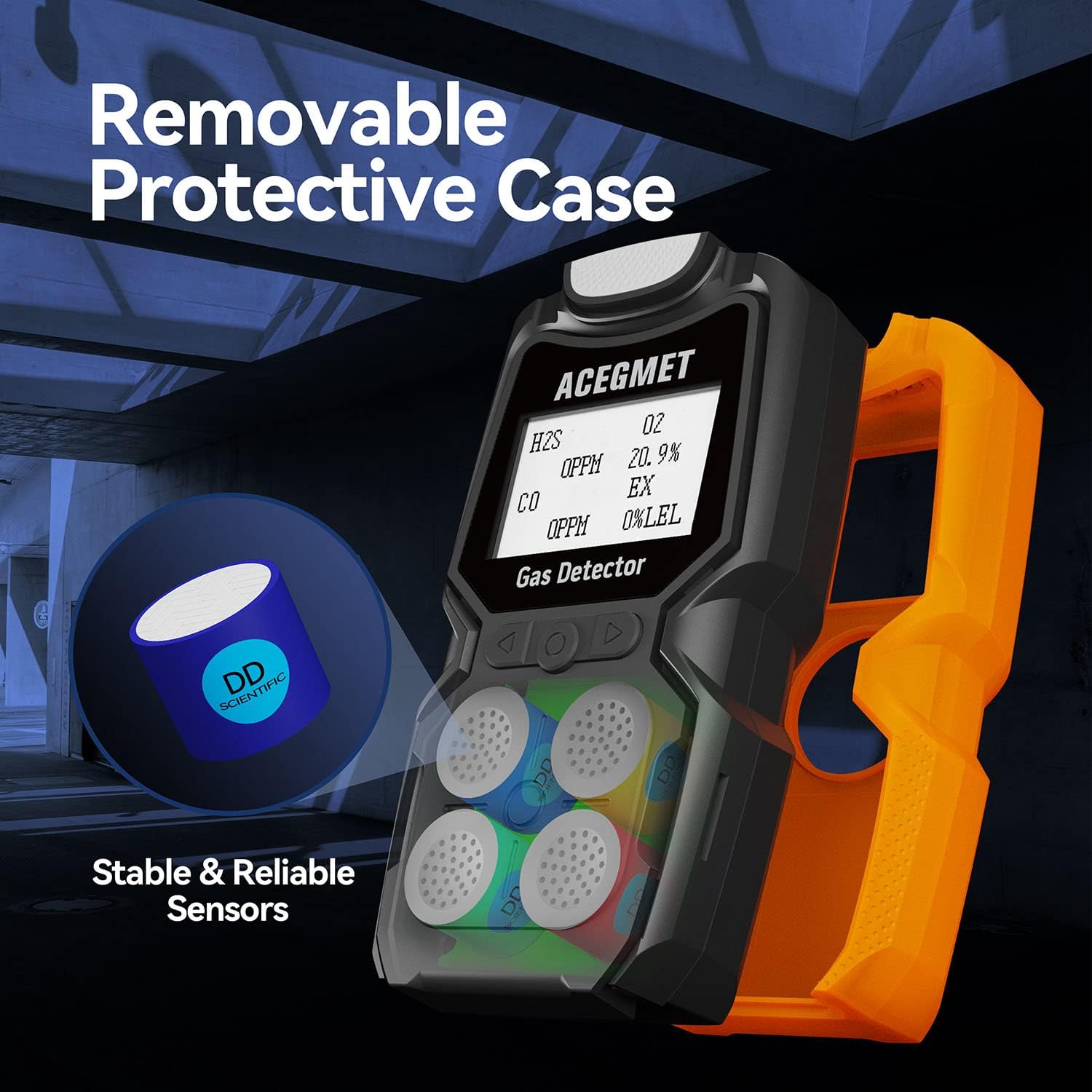 Gas Detector, ACEGMET 4 Gas Monitor Multiple Indicator (Vibration, Audible, Visual) H2S, O2