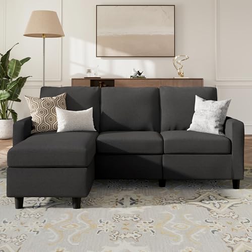 HONBAY Convertible Sectional Sofa, L Shaped Couch with Reversible Chaise for Small Space, Black