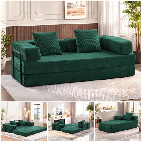 Convertible Floor Sofa Bed, Foldable Mattress Cloud Couch with Pillow Back & Armrest, Chenille Sleeper Sofa Bed with Fixed-Shape Frame