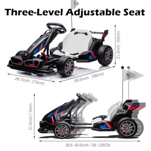 36V Licensed BMW Electric Go Kart, 7.5 MPH Drift Kart with 600W Motor, Outdoor Driftable Kids Race Pedal Go Karting Car w/Adjustable Seat, Lights