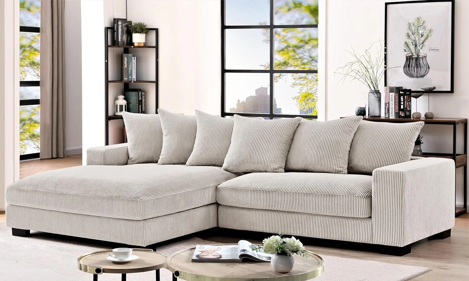 US Pride Furniture Luxe Oversized Two-Piece Sectional Couches for Living Room L Shaped Sofa with Chaise Upholstered with Corduroy Fabric Facing Left