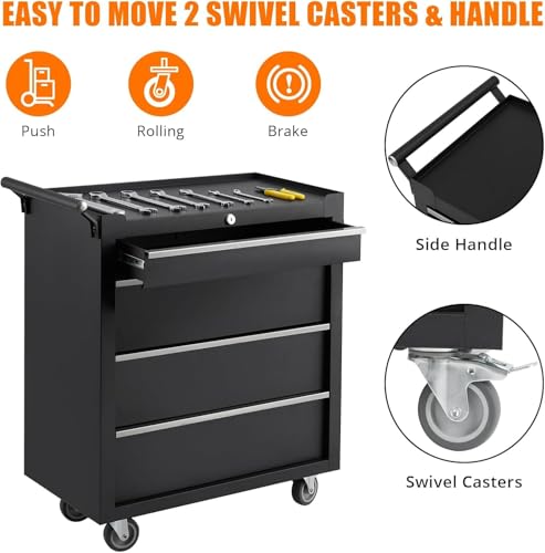 Rolling Tool Chest, 4 Drawers Tool Storage Cabinet, Toolbox with Wheels, Portable Tool Cabinet Organizer with Locking System & Drawer Liners
