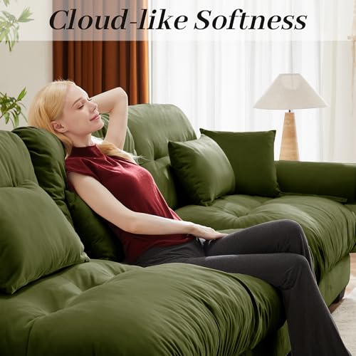 130" Modular Sectional Sofa,Velvet Upholstered Couches for Living Room,3 Seater Green Sofa Couch with Movable Ottoman