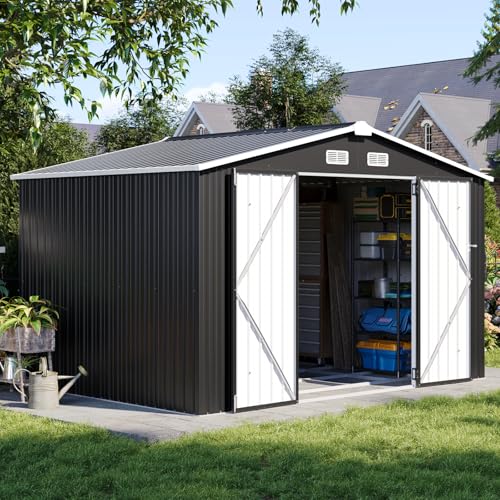 Aoxun 6.2x4 FT Shed Outdoor Storage Shed Metal Garden Shed with Lockable Doors & Slooping Roof Tool Shed Bike Shed for Backyard, Patio