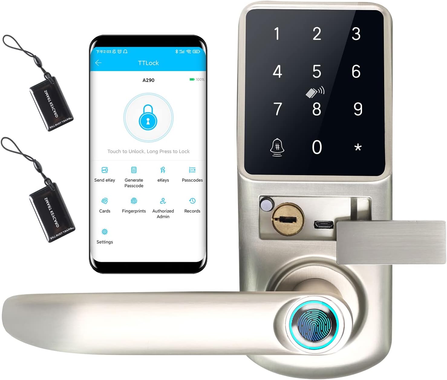 6-in-1 Keyless Entry Door Lock,Fingerprint Smart Door Lock Front Door for Home,Office,House Rental,Use APP,IC Card