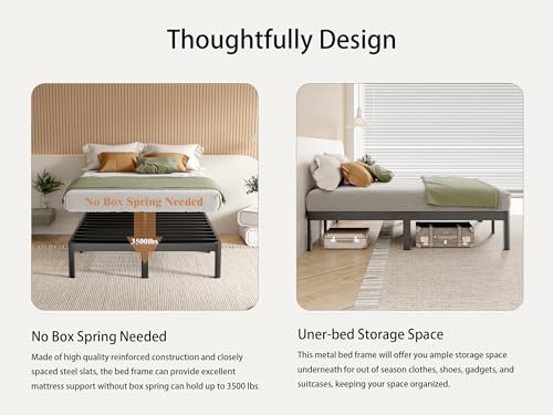 Full Size Bed Frame No Box Spring Needed, 14 Inch Metal Full Bed Frame, DIY Headboard Holes, Heavy Duty Steel Support 3500 LBS, Noiseless