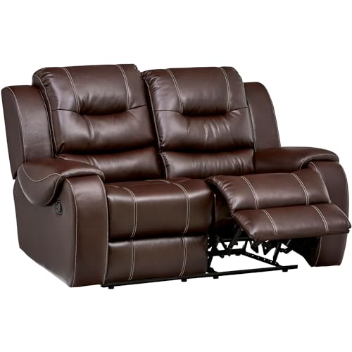 Cambridge Brown Abilene Double Reclining Loveseat for Living, Family, Game Room, Man Cave, or Office Faux Leather