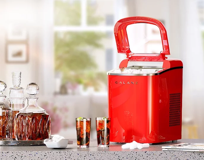 Galanz Portable Countertop Electric Maker Machine 26 lbs in 24 Hours, 9 Bullet Shaped Cubes Ready in 9 Minutes, 2 Ice Sizes