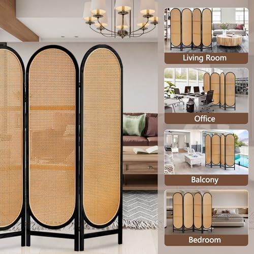 3 Panel Room Dividers and Folding Privacy Screens, Hand-Made Rattan Room Divider with Bi-Directional Hinge