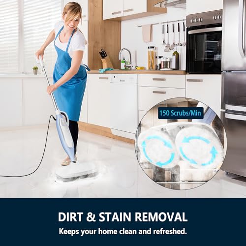 Steam Spin Mop, Floor Scrubber Steam Mop for Hard Floors Deep Cleaning, 2 Washable Mop Pads for Wood Hardwood Laminate Vinyl Tile Marble Floors