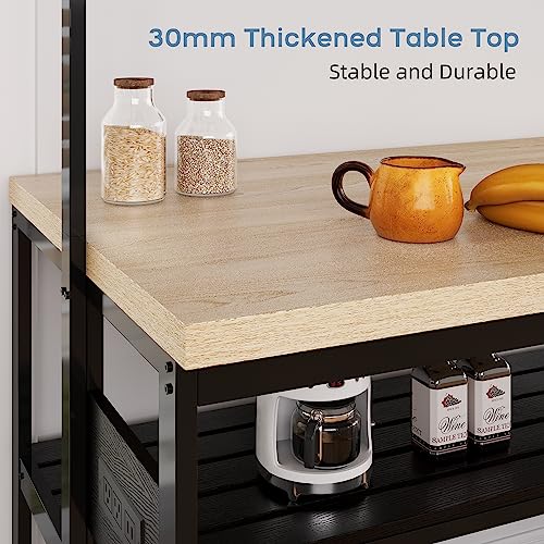 Kitchen Island with Storage, Bakers Rack with Power Outlet, Island Table for Kitchen,3 Tier Microwave Stand Oven Shelf,Large Coffee Bar Table