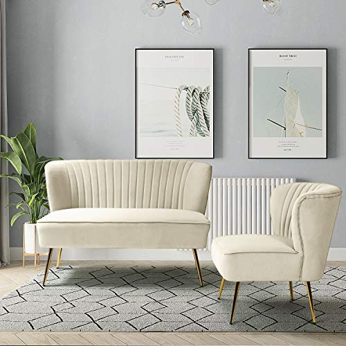 TINA'S HOME Contemporary Velvet Loveseat Sofa, Upholstered Loveseat Couch with Golden Metal Legs