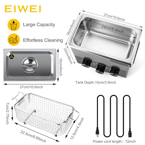 3L Ultrasonic Cleaner, One-Touch Cleaning, Heating, Dual-Frequency, Sweep Frequency, Touch Ultrasonic Cleaning Machine for Labs,Carburetor,Jewelry