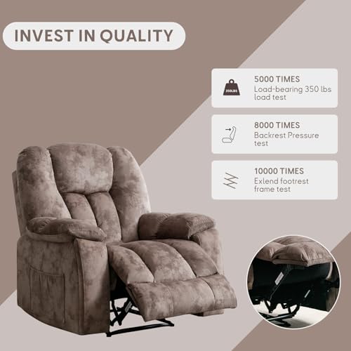 Phoenix Home Manual Recliner Chair for Adults with Massage and Heat, Overstuffed Fabric Reclining Chair
