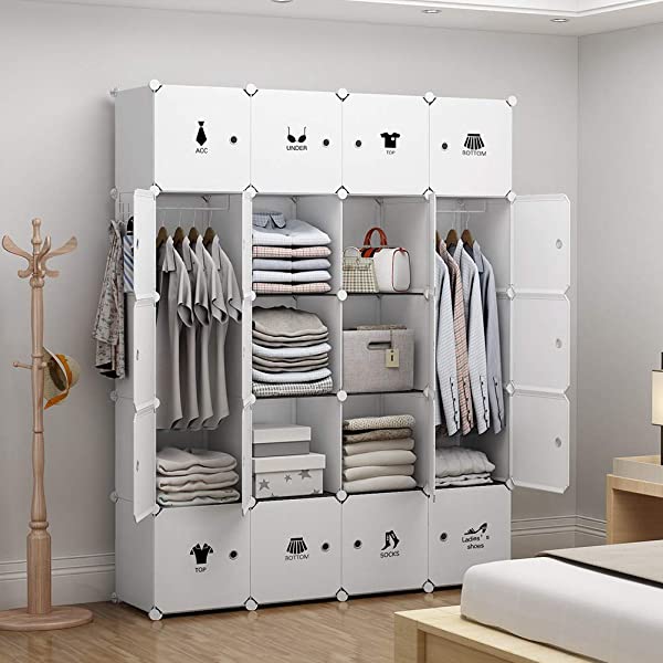 YOZO Cube Storage Organzier Portable Closet Wardrobe Bedroom Dresser (71x14x71 inches) Portable Closet Cube Shelf Armoire Pantry Cabinet, 25 Cubes