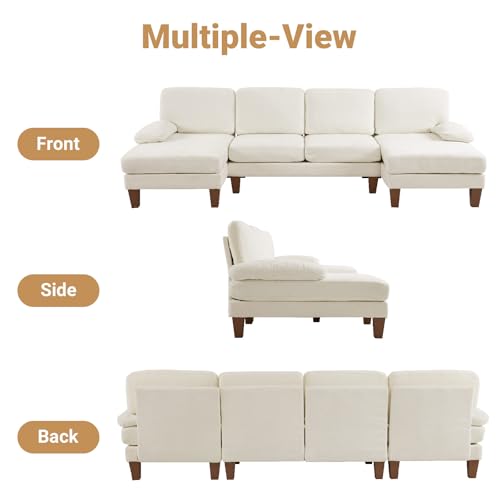VINGLI 110" Sectional Couches for Living Room,U Shaped Couch with Double Chaise, 4-Seat Sofa Set with Chenille Fabric for Home Furniture,Forest Green