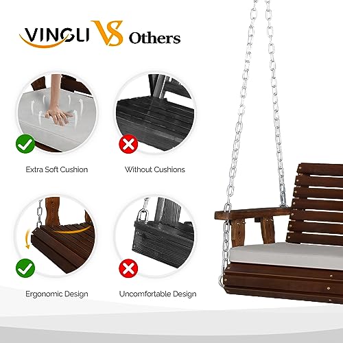 VINGLI Heavy Duty 880 LBS Patio Wooden Porch Swing Outdoor with Extra Cushion