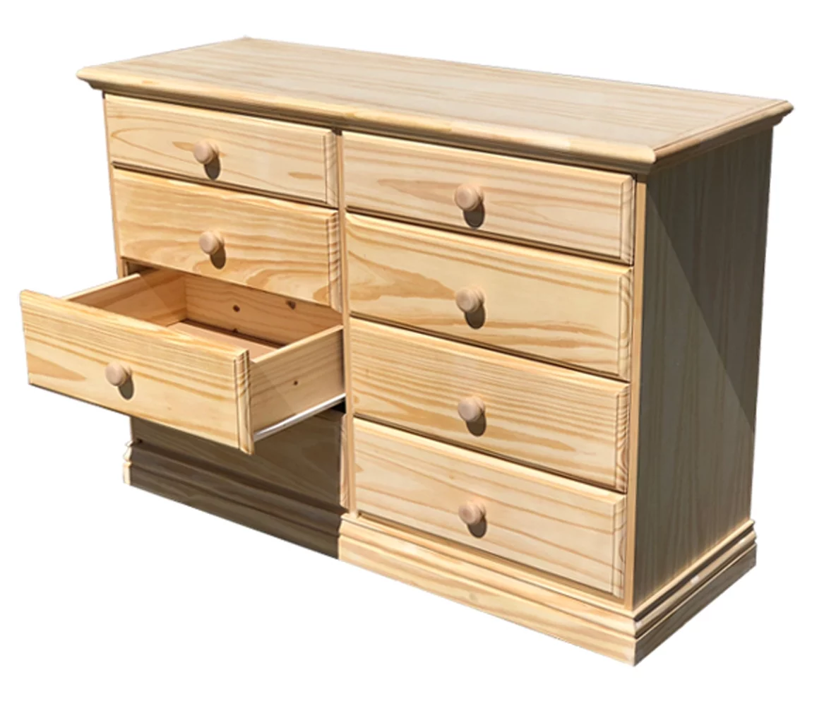 Wide Wooden Drawer Dresser Solid Pine Unfinished Chest of Drawers Fully Assembled