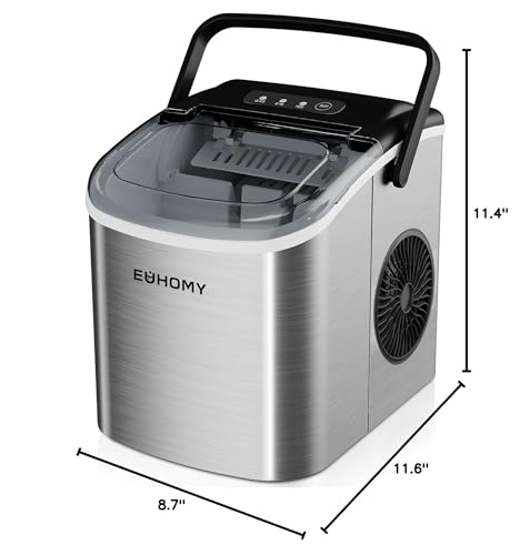 EUHOMY Nugget Ice Maker Countertop with Handle, Ready in 6 Mins, 34lbs Per Day, Removable Top Cover, Auto-Cleaning