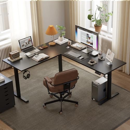 Agilestic L Shaped Electric Standing Desk with 2 Drawers, 63 Inch Ergonomic Adjustable Height Desk with Storage