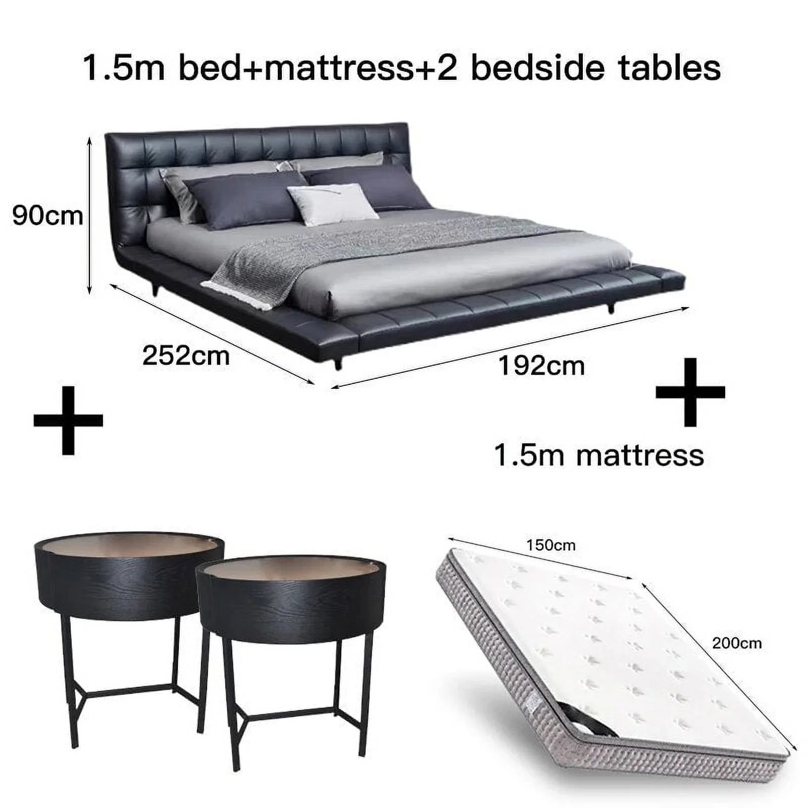 Nordic CAMA Modern Simple King Size Bed Frame Queen Bed Black Leather Wooden Double Bedroom Furniture Set Мебель
