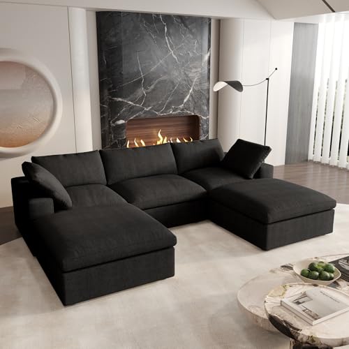 160.6" Cloud Couch Modular Sectional Sofa for Livingroom,Oversized Convertible Sofa with Storage Ottomans,6 Seat Wide Couches