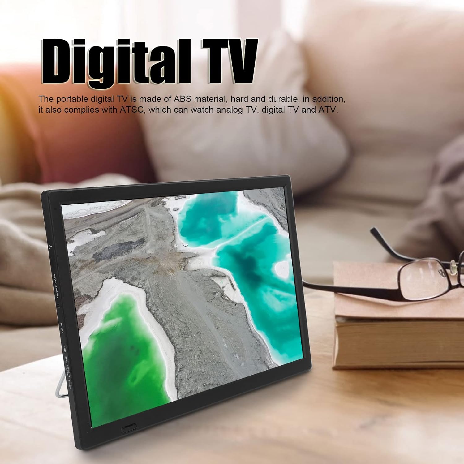 16" Digital Television,ATSC Portable TV 1280x800 LED Television Video Player,with 1800mAh Rechargeable Battery,Antenna, AV ,Headphone, HDMI