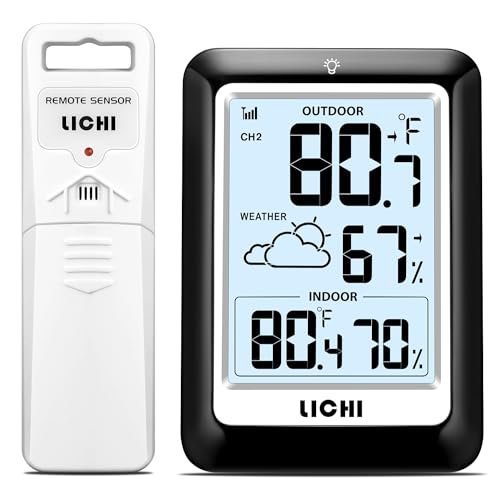 Indoor Outdoor Thermometer Wireless Weather Station, Internal External Thermometer Hygrometer