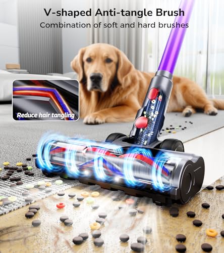 Cordless Vacuum Cleaner, 550W 48Kpa 70 Mins Vacuum Cleaners for Home, Self-Standing Stick Vacuum with Touch Screen, Wall Dock