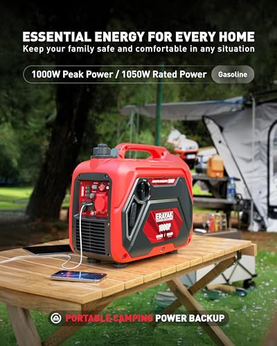 ERAYAK 1050W Portable Inverter Generator for Home & Camping, Ultra Quiet Gas Powered Generator with CO Protection for Outdoor, RV
