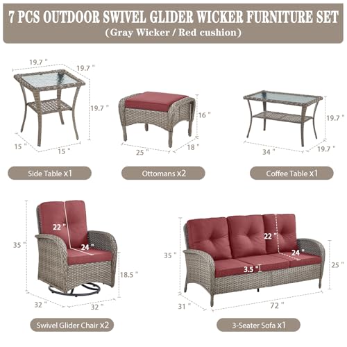 Patio Wicker Chairs Swivel Rocker - Outdoor Swivel Rocking Chairs Set of 2 with Rattan Side Table
