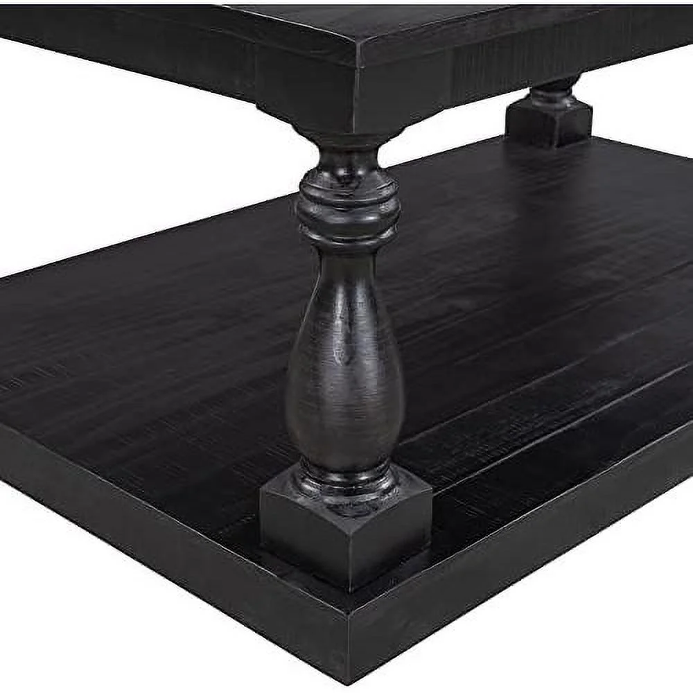 Rustic Floor Shelf Coffee Table Farmhouse Rustic With Storage Shelf For Living Room,Solid Pine Wood,Black