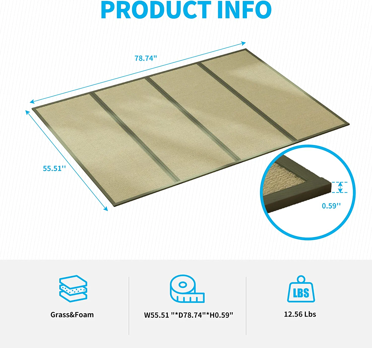 Mjkone Full Size Tatami mat, Natural Grass Tatami