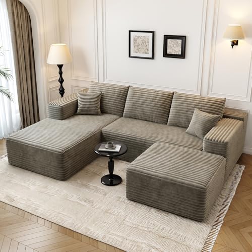 107.5" Cloud Modular Sectional Sofa with 1 Ottoman,Modern Minimalist Upholstered Couches, Comfort U Shaped Sofa for Living Room