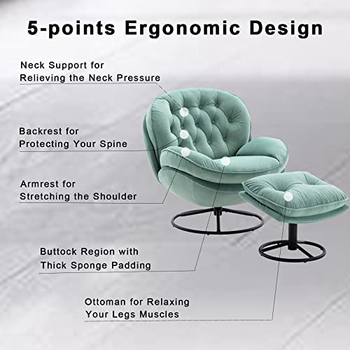 Baysitone Velvet Swivel Accent Chair with Ottoman Set, Modern Lounge Chair with Footrest, Comfy Armchair with 360 Degree Swiveling for Living Room