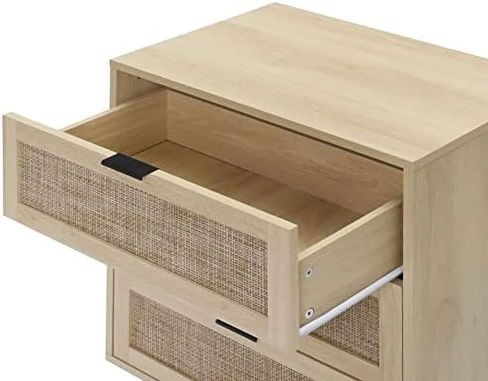 TJUNBOLIFE 3 Drawer Dresser Chests for Bedroom  3 Drawer Nightstand   Rattan Small Dresser Cabinet of 3 Drawers with Solid Wood Legs &amp