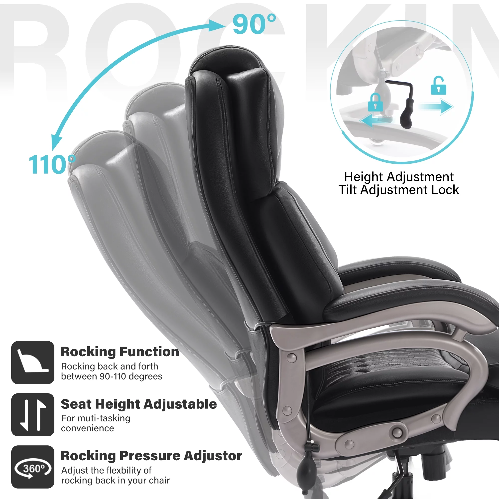 Big and Tall Office Chair 400lbs, Ergonomic High Back Computer Desk Chair, Heavy Duty Leather Executive Office Chair With Adjustable Lumbar Support