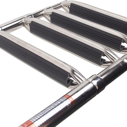 4-Step Heavy-Duty Stainless Steel Pontoon Boat Ladder with Extra Wide Steps & Handrails | Telescoping Folding Rear Entry Ladder, 600lbs Capacity