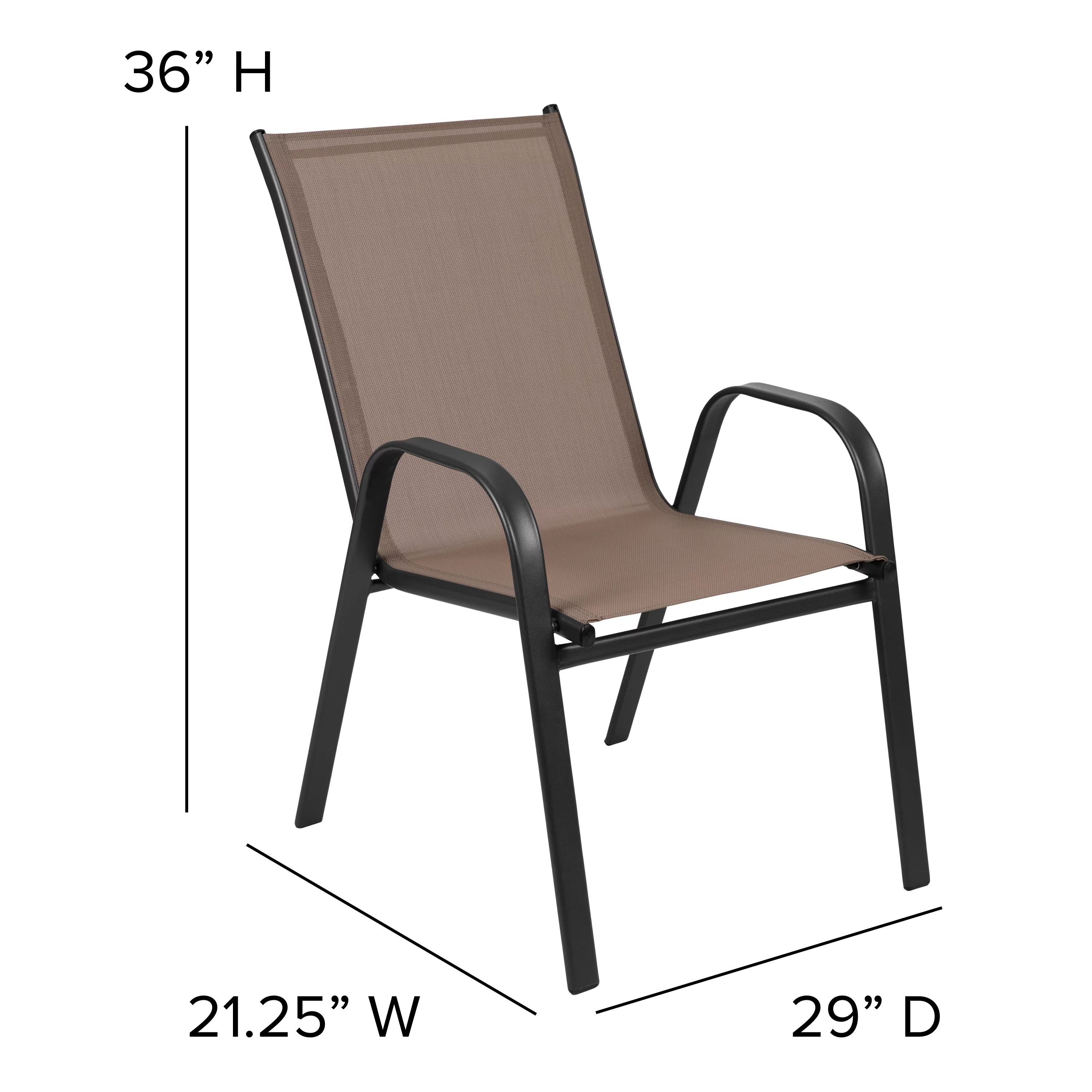 BizChair 7 Piece Outdoor Patio Dining Set - 55" Tempered Glass Patio Table with Umbrella Hole, 6 Brown Flex Comfort Stack Chairs