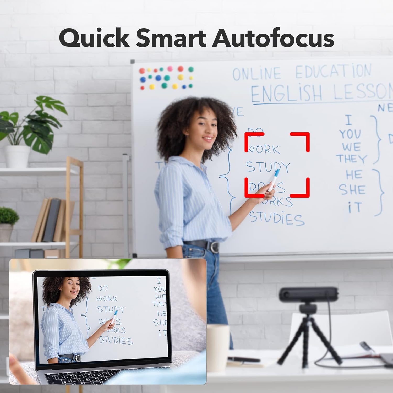 3 in 1 Webcam - Webcam with Microphone and Speaker, 2K QHD, Autofocus Laptop Camera w/Light Correction