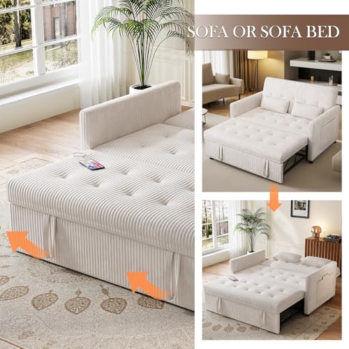 Sofa Bed, Loveseat 3-in-1 Sleeper Sofa with Pull Out Bed, Pockets and USB