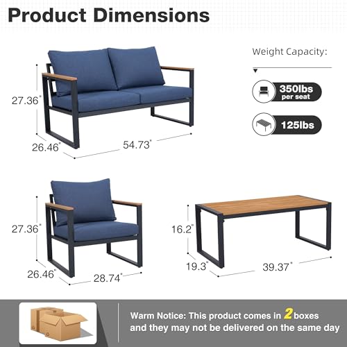 Patio Furniture Set, 4 Pieces Outdoor Patio Furniture with Coffee Table Set