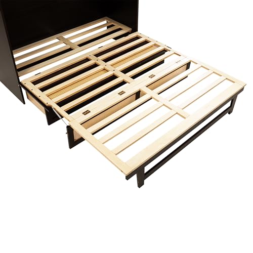 Queen Murphy Bed with Desk and Removable Shelves on Each Side, Murphy Bed Chest Murphy Bed Frame w/USB Port for Home Office, Studio or Guest Room