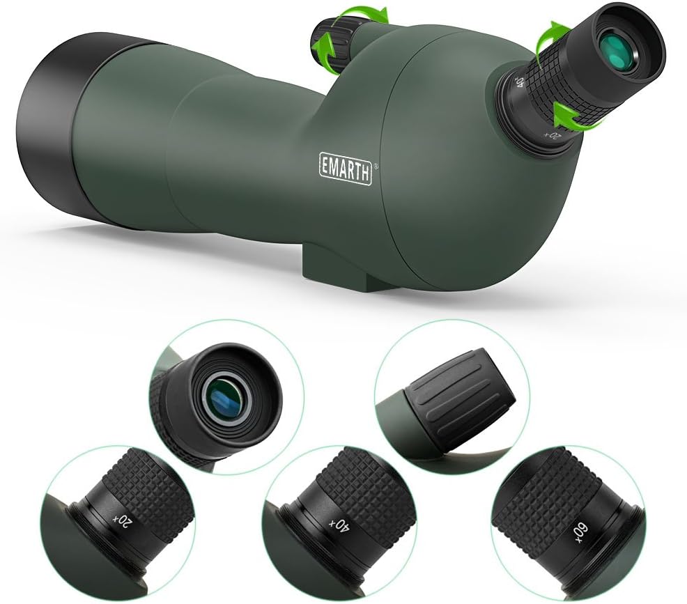 Emarth 20-60x60AE 45 Degree Angled Spotting Scope with Tripod, Phone Adapter, Carry Bag, Scope for Target Shooting Bird Watching Hunting Wildlife