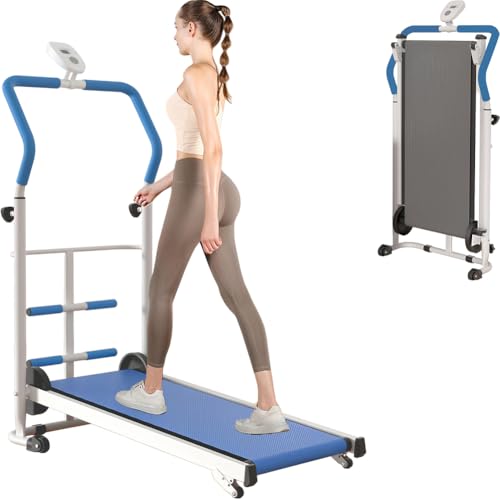 Compact Manual Treadmill with Incline & Handle Bar - Portable Folding Walking Pad for Home, Ideal for Small Spaces, Non-Electric for Kids