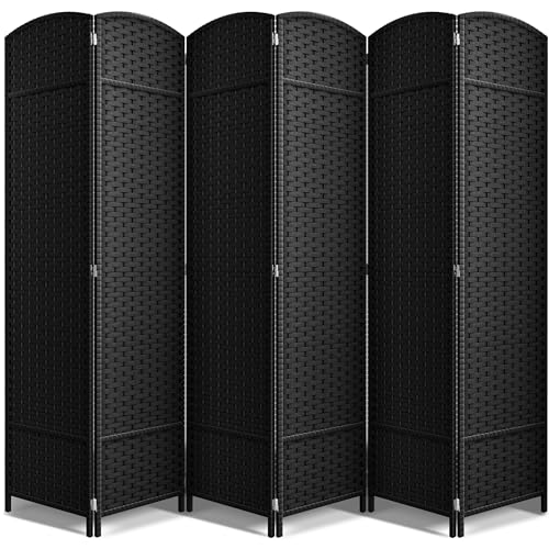 Sorbus 8-Panel Black Room Divider with Double Hinged Panels, 6 ft Tall Folding Privacy Screen