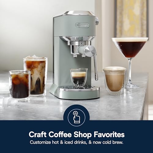 De'Longhi Dedica Duo Compact Espresso Machine - Cold Brew Coffee Maker with Milk Frother Wand- for Espresso, Hot & Iced Coffee, Cappuccinos