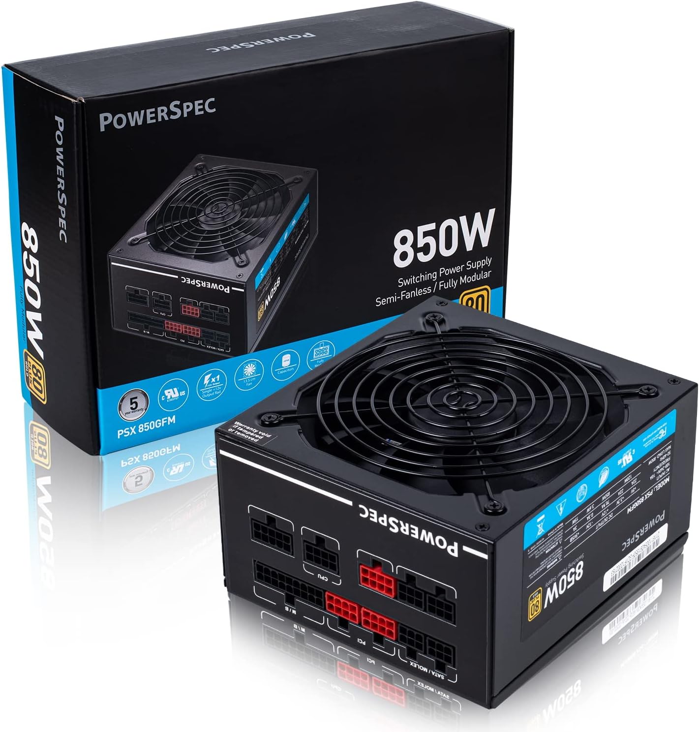 PowerSpec 650W Power Supply 80 Plus Bronze Certified Fixed Cable Non-Modular ATX PSU Active PFC SLI Crossfire Ready Gaming PC Computer Switching
