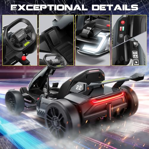 Hikole Go Kart Electric Drift Kart Car, 24V Crazy Go Cart for Kids with Adjustable Seat, 3 Speed Mode, Fast 300W Motor, 8.5 MPH