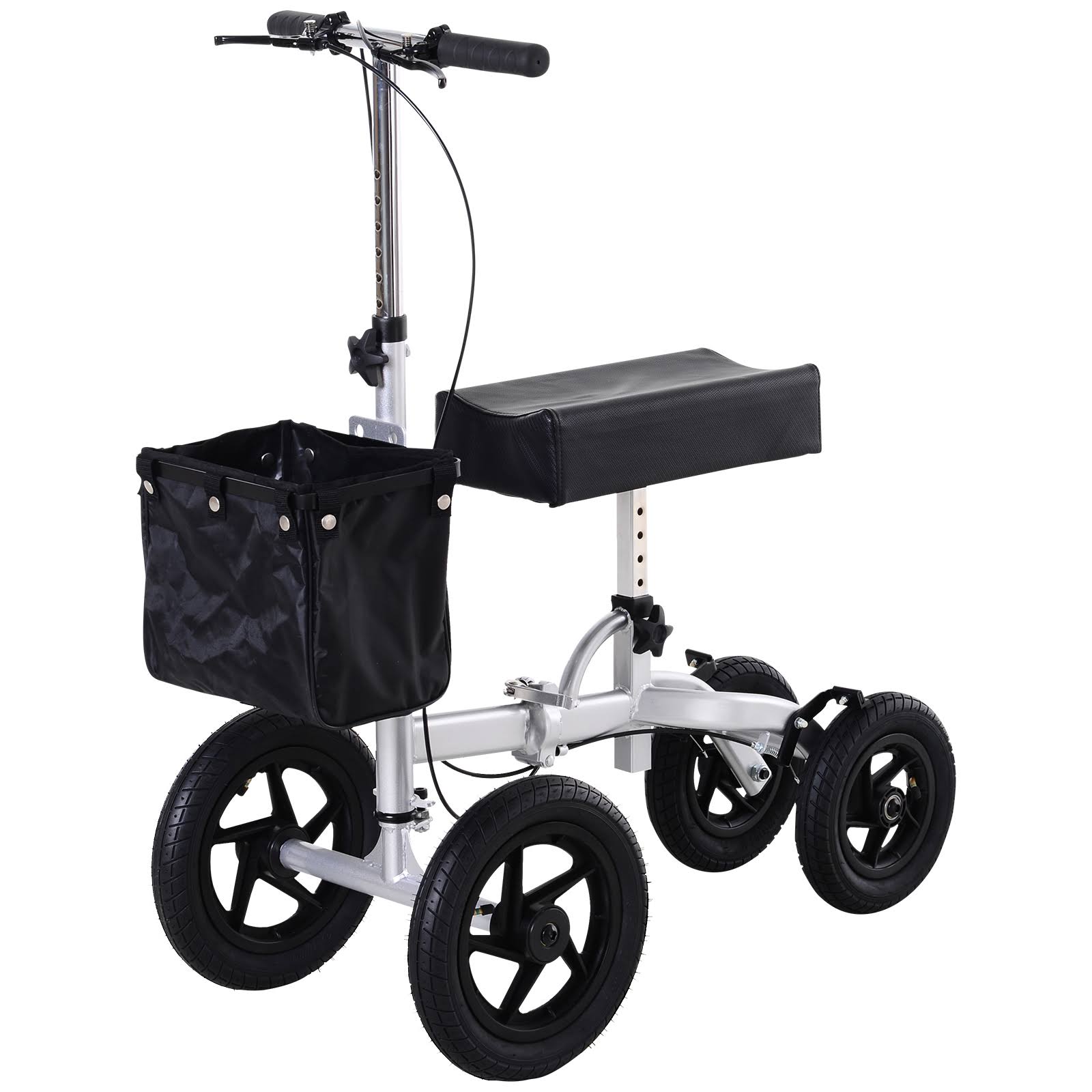 HomCom Knee Scooter with Basket Storage - Walker Mobility During Medical Rehabilitation u0026 Injury - Folding for Transport - S